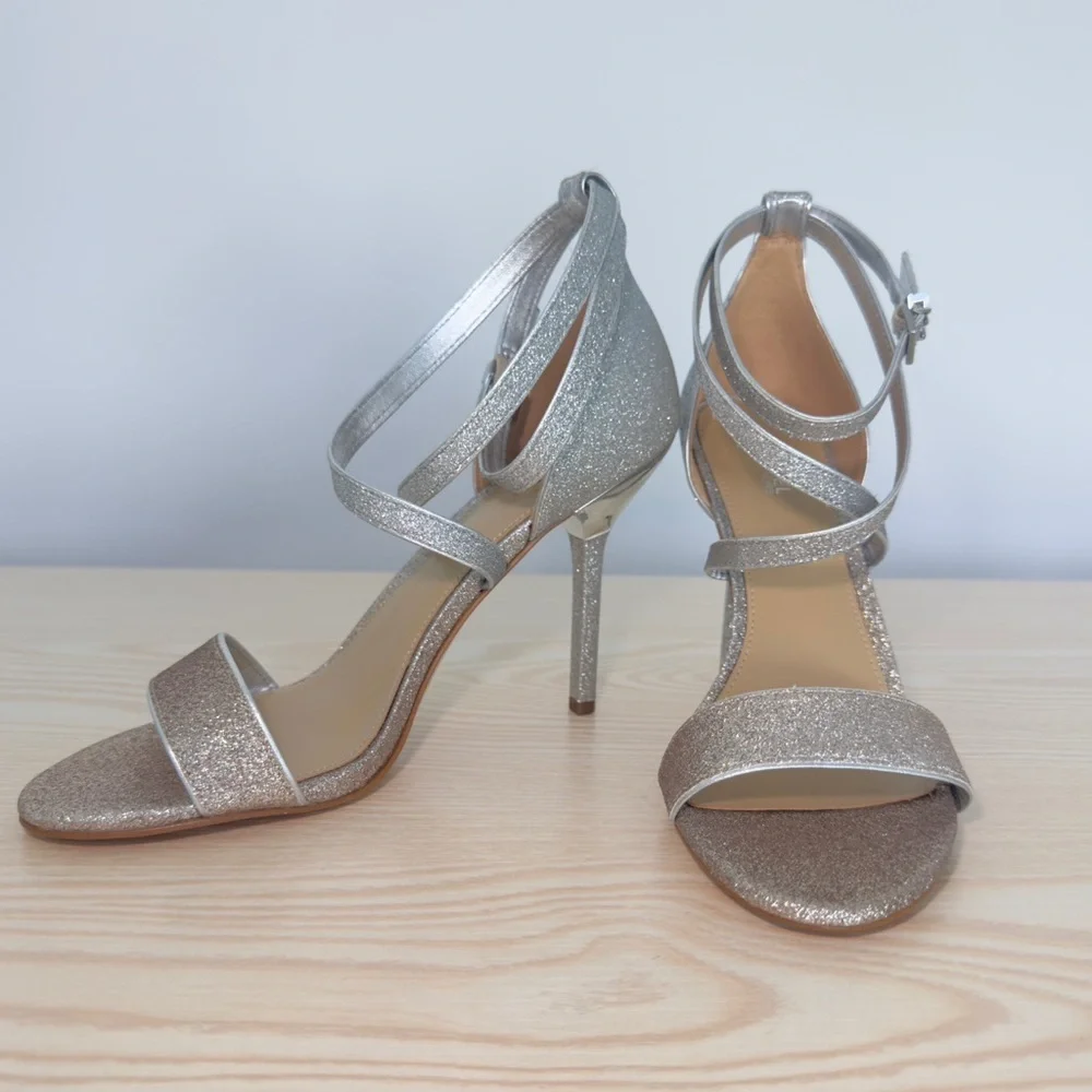 MICHAEL KORS Astrid 2-Tone Glitter Embellished Ankle Wrap Evening Sandal 37.5